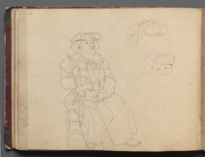 ローマとその周辺の景色を含むアルバム、風景研究、38bページ：人物研究。 作： Franz Johann Heinrich Nadorp