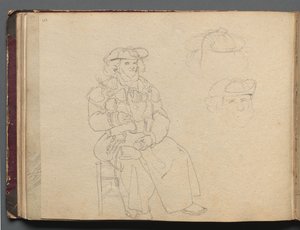 ローマとその周辺の景色を収めたアルバム、Landscape Studies、38b ページ: Figure Study 作： Franz Johann Heinrich Nadorp