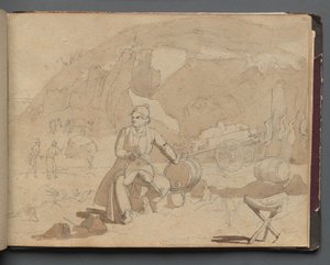 ローマとその周辺の景色を含むアルバム、風景研究、39aページ：風景の中の人物 作： Franz Johann Heinrich Nadorp