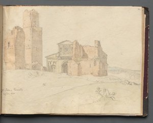 ローマとその周辺の景色を含むアルバム、風景研究、41aページ：「聖ピエトロ、トスカネッラ」 作： Franz Johann Heinrich Nadorp