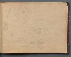 ローマとその周辺の景色を含むアルバム、風景研究、44aページ：風景の中の人物。 作： Franz Johann Heinrich Nadorp