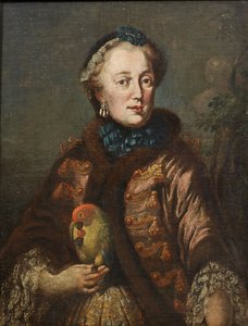 ドイツ語：Kurfürstin Maria Anna von Bayern mit Papagei バイエルン選帝侯マリア・アンナ・ソフィア（1728-1797）の鳥を持った肖像画 作： フランツ・ジョセフ・ウィンダー