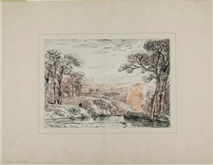 川と遠くの丘のある風景 作： Franz Kobell