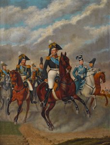 ロシアの皇帝ニコライ1世とツァレビッチアレクサンドルと彼の従者。 作： Franz Krüger
