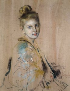 扇子を持つ少女、1880年代。 作： Franz von Lenbach