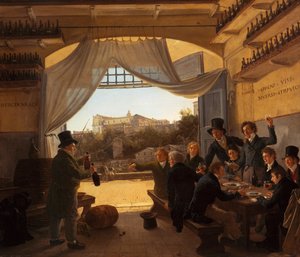 ドイツ語：Kronprinz Ludwig in der Spanischen Weinschänke zu Rom ローマのスペイン・ワイン酒場の皇太子ルートヴィヒ 作： フランツ・ルートヴィヒ・キャテル