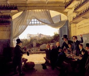 ローマのスペインワイン酒場で友人たちと酒を酌み交わすルイ2世・ド・バヴィエール 1824年（木に油彩） 作： フランツ・ルートヴィヒ・キャテル