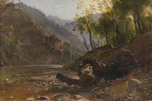 樹木が茂った川の眺め 作： Franz Ludwig Catel
