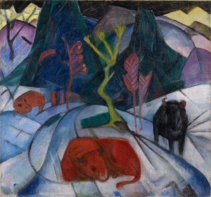 冬のバイソン レッドバイソン、1913年。 作： Franz Marc