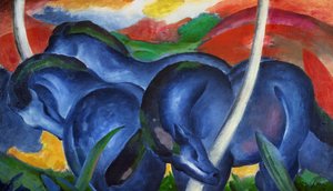フランツ・マルク（1880-1916）の「大きな青い馬」、油彩・キャンバス 作： Franz Marc