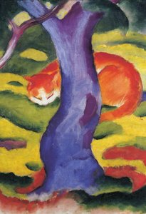 木の後ろの猫, 50x70 cm 作： Franz Marc