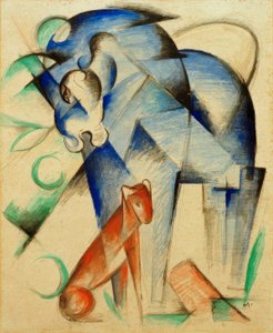 神話上の動物（青い馬と赤い犬） 作： Franz Marc