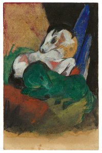 緑と白の馬。 エリザベス・マッケへのはがき、1913年。 作： Franz Marc