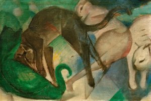 猫と遊ぶ（猫絵） 作： Franz Marc