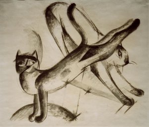 猫と遊ぶ 作： Franz Marc