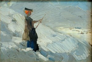 冬の風景に立っている女性 作： Franz Marc