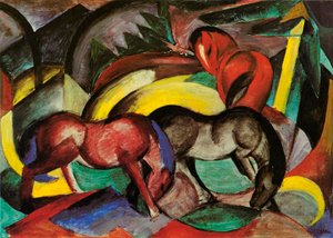 Three Horses、1912（紙のミクストメディア） 作： Franz Marc