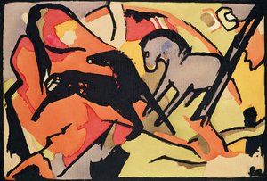 2頭の馬、191112（紙にインドのインクとトイレ）
