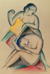 2人のヌード女性、1910～15年頃（ガッシュと紙に水彩） 作： Franz Marc