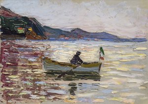 "View of Rapallo with Boat on the Sea" (ラパロの海の上のボート) 絵画：ヴァシリー・カンディンスキー（またはワシリー・カンディンスキーまたはカンディンスキーイ 作： Franz Marc
