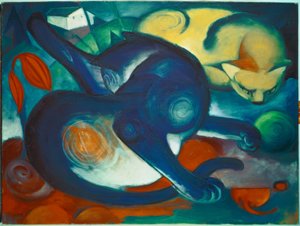 青と黄色の2匹の猫 作： Franz Marc