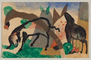 2 匹の羊、ジンデルスドルフからムルナウのワシリー・カンディンスキーへのはがき 作： Franz Marc