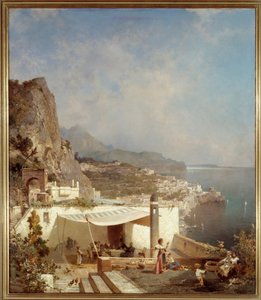 ナポリの湾。フランツ・リヒャルト・ウンターベルガー（1838-1902）の絵画 Ec.Bel. 作： Franz Richard Unterberger