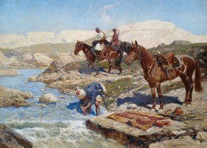 川を渡るチェルケスの騎手 作： Franz Roubaud