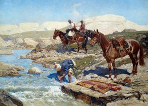川を渡るチェルケス騎士団 作： Franz Roubaud