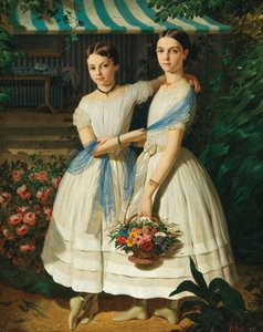 フランツ・ルス 庭にいる二人の姉妹の肖像 1854年 作： Franz Russ the Elder
