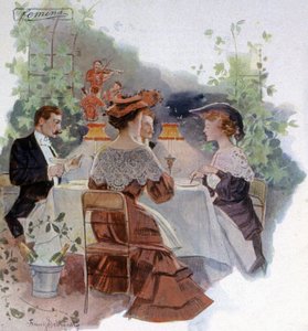 ブローニュの森のレストランでのディナー、1900年頃（イラスト） 作： Franz Schmidt