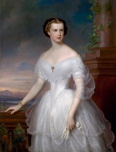 """"ヴィッテルスバッハのエリザベート (1837-1898) (sissi または sisi)、オーストリア皇后 (1854-1898)、ハンガリー女王 (1867-1898) の肖像画"" 1853 年頃の Franz Schrotzberg (1811-1889) による絵画個人蔵 作： Franz Schrotzberg