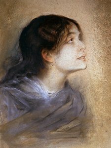 イタリアの女優、エレオノーラ・ドゥース（Vigevano 1858 - Pittsburgh 1924）の肖像画、フランツ・フォン・レンバッハ（1836-1904）による絵画、厚紙にパステル画、68x47 cm