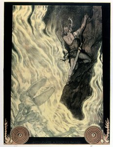 ジークフリートとロック、リヒャルト・ワーグナー（1813-83）による「ニーベルンゲンの指環」の挿絵、1914年以前（カラーリソ） 作： Franz Stassen