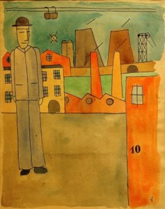 工場の隣の帽子をかぶった男 作： Franz Wilhelm Seiwert