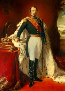 サン・クラウド城の景色の前で、フランス皇帝ナポレオン3世（1808-1873）の肖像。フランツ・クサヴァー・ヴィンターハルター（1806-1873）による絵画 1855年 日2,4x1,5 m