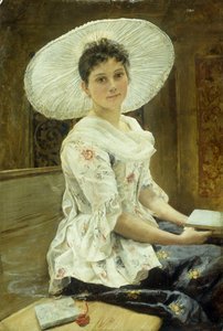 白い帽子の若い美しさ 作： Franz Xaver Simm