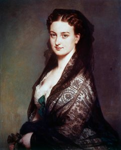 不明者はマンティラを持っている フランツ・グザヴィエ・ヴィンターハルター（1806-1873）の絵画。1869.薄暗い。0.80 X 0.65 m コンピエーニュ、城郭博物館 作： Franz Xaver Winterhalter