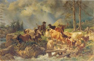 牛のいる山岳風景 作： Franz Xaver von Pausinger