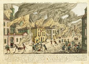 1776年の大火災時のニューヨークの眺め。 1780年、ニューヨークの恐怖の恐怖の表現 作： Franz Xaver Habermann