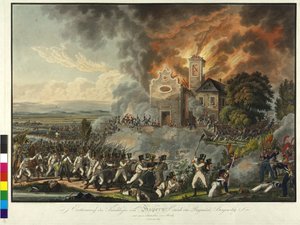 アスペルンの戦い1809年（カラーエングレーヴィング） 作： Franz von Habermann