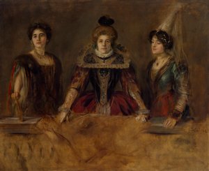 グループ ポートレート: 衣装を着た 3 人の女性 (Miss Heuberger、Ms. Obermayer、Ms. Putz) 作： Franz von Lenbach