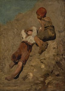 斜面に二人の農民の少年 作： Franz von Lenbach