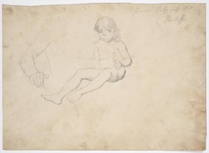 座って本を読む幼児のヌード・スタディ 作： Franz von Matsch