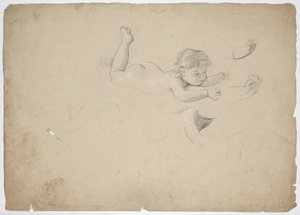 横たわる幼児のヌード研究 作： Franz von Matsch