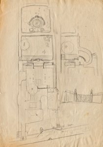 抹茶アトリエ ヴィラのデザインスケッチ - 複合施設全体と庭園、ゲートシステムの平面図 作： Franz von Matsch