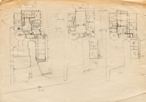 抹茶アトリエヴィラのデザインスケッチ - 3階建ての間取り図 作： Franz von Matsch