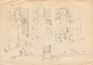 抹茶アトリエヴィラのデザインスケッチ - 平面図と屋根の構造 作： Franz von Matsch