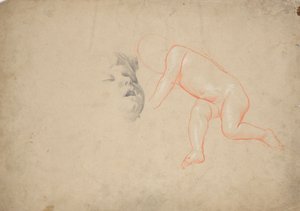 幼児、眠っている幼児の頭、女性の頭の研究 作： Franz von Matsch