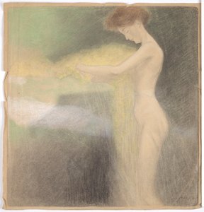 左に手を伸ばした女性のヌード 作： Franz von Matsch
